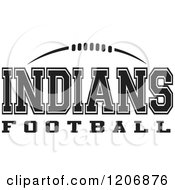 Clipart Of A Black And White American Football And INDIANS Football Team Text Royalty Free Vector Illustration