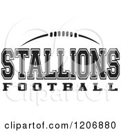 Clipart Of A Black And White American Football And STALLIONS Football Team Text Royalty Free Vector Illustration