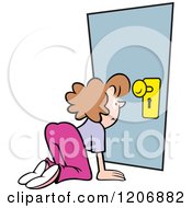 Cartoon Of A Snooping Woman Looking Through A Key Hole Royalty Free Vector Clipart