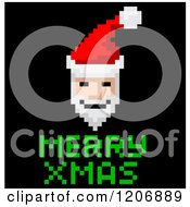 Pixelated Video Game Santa And Merry Xmas Text On Black