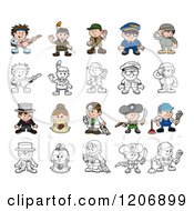 Cartoon Of Outlined And Colored Children In Costumes Royalty Free Vector Clipart