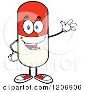 Cartoon Of A Happy Pill Mascot Waving Royalty Free Vector Clipart by Hit Toon