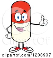 Happy Pill Mascot Holding A Thumb Up