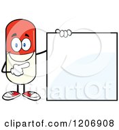 Poster, Art Print Of Happy Pill Mascot Standing By A Sign