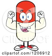 Cartoon Of A Happy Pill Mascot Flexing Royalty Free Vector Clipart by Hit Toon