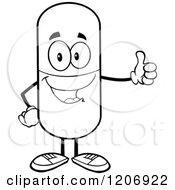 Cartoon Of A Black And White Happy Pill Mascot Holding A Thumb Up Royalty Free Vector Clipart by Hit Toon