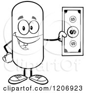 Poster, Art Print Of Black And White Happy Pill Mascot Holding Cash