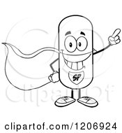 Cartoon Of A Black And White Happy Pill Mascot Super Hero Royalty Free Vector Clipart by Hit Toon