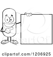 Poster, Art Print Of Black And White Happy Pill Mascot Standing By A Sign