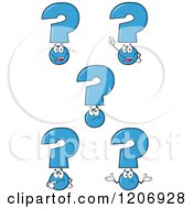 Cartoon Of A Blue Question Mark Mascot In Different Poses Royalty Free Vector Clipart