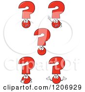 Cartoon Of A Red Question Mark Mascot In Different Poses Royalty Free Vector Clipart