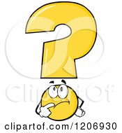 Cartoon Of A Yellow Question Mark Mascot In Thought Royalty Free Vector Clipart