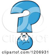 Cartoon Of A Thinking Blue Question Mark Mascot Royalty Free Vector Clipart
