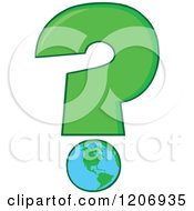 Cartoon Of A Green Question Mark With An Earth Globe Royalty Free Vector Clipart
