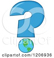 Cartoon Of A Blue Question Mark With An Earth Globe Royalty Free Vector Clipart