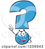 Poster, Art Print Of Happy Pointing Blue Question Mark Mascot