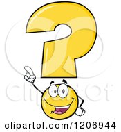 Poster, Art Print Of Happy Pointing Yellow Question Mark Mascot