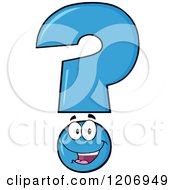 Cartoon Of A Happy Blue Question Mark Mascot Royalty Free Vector Clipart