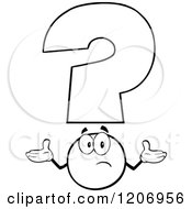 Cartoon Of A Shrugging Black And White Question Mark Mascot Royalty Free Vector Clipart by Hit Toon