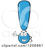 Cartoon Of A Happy Blue Exclamation Point Holding A Thumb Up Royalty Free Vector Clipart