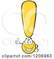 Cartoon Of A Happy Yellow Exclamation Point Holding A Thumb Up Royalty Free Vector Clipart
