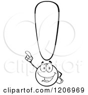 Cartoon Of A Smart Pointing Black And White Exclamation Point Royalty Free Vector Clipart
