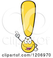 Cartoon Of A Smart Pointing Yellow Exclamation Point Royalty Free Vector Clipart