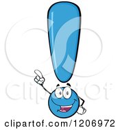 Cartoon Of A Smart Pointing Blue Exclamation Point Royalty Free Vector Clipart