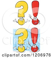Cartoon Of Shrugging Question Marks And Smart Exclamation Points Royalty Free Vector Clipart