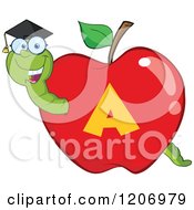 Poster, Art Print Of Smart Worm In A Letter A School Apple