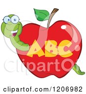 Poster, Art Print Of Happy Worm In An Abc School Apple