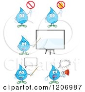 Cartoon Of A Blue Water Drop Mascot In Different Poses Royalty Free Vector Clipart