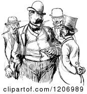 Clipart Of A Vintage Black And White Group Of Talking Men Royalty Free Vector Illustration