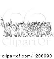 Clipart Of A Vintage Black And White Marching Band Royalty Free Vector Illustration