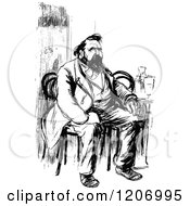 Clipart Of A Vintage Black And White Man Sitting Royalty Free Vector Illustration