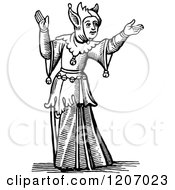 Clipart Of A Vintage Black And White Presenting Jester Royalty Free Vector Illustration by Prawny Vintage