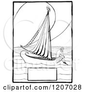 Poster, Art Print Of Vintage Black And White Lonely Girl On A Boat With Copyspace
