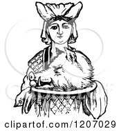 Clipart Of A Vintage Black And White Woman Serving A Pigs Head Royalty Free Vector Illustration