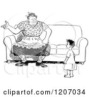 Clipart Of A Vintage Black And White Mother And Son By A Couch Royalty Free Vector Illustration