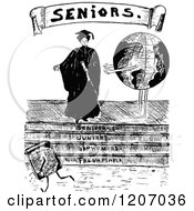 Poster, Art Print Of Vintage Black And White Senior Graduate Woman And Globe