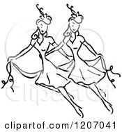 Clipart Of Vintage Black And White Two Women Dancing Royalty Free Vector Illustration
