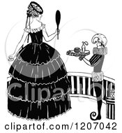 Poster, Art Print Of Vintage Black And White Elegant Lady Holding A Mirror By A Servant