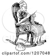 Clipart Of A Vintage Black And White Old Lady Knitting Royalty Free Vector Illustration