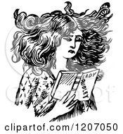 Clipart Of A Vintage Black And White Lady Reading Royalty Free Vector Illustration