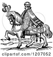 Clipart Of A Vintage Black And White Horseback Man Royalty Free Vector Illustration
