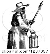 Poster, Art Print Of Vintage Black And White Man With A Spear And Lantern