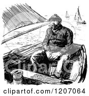 Poster, Art Print Of Vintage Black And White Man In A Boat