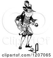Clipart Of A Vintage Black And White Croquet Player Royalty Free Vector Illustration