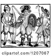 Clipart Of Vintage Black And White Elizabethan Men Royalty Free Vector Illustration