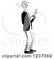 Clipart Of A Vintage Black And White Man Taking Medication Royalty Free Vector Illustration